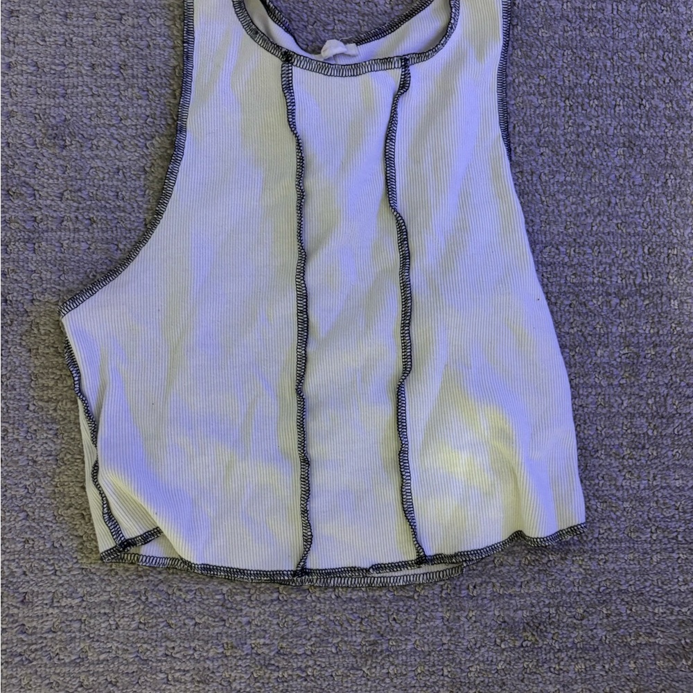 Garage White and Black Trim Tank Top
